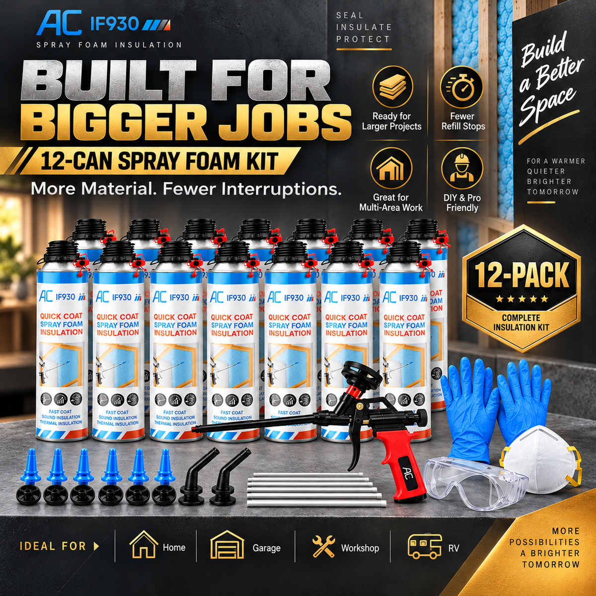 DIY Spray Foam Insulation Kit – Fast Expansion Air Sealing Foam for House Draft Blocking, Thermal Insulation & Noise Reduction