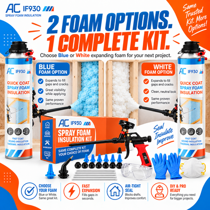 Quick Coat Expanding Spray Foam Insulation Kit, Choose Blue or White Foam, Precision Spray Gun Kit