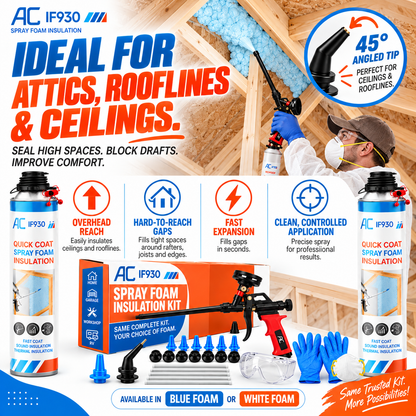 Quick Coat Expanding Spray Foam Insulation Kit, Choose Blue or White Foam, Precision Spray Gun Kit