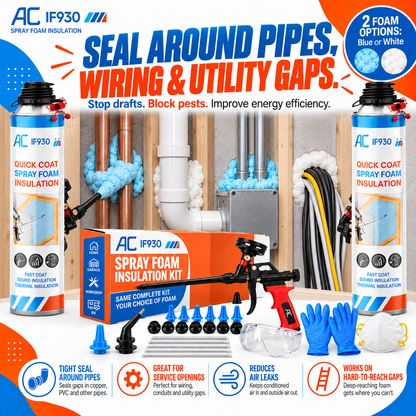 Quick Coat Expanding Spray Foam Insulation Kit, Choose Blue or White Foam, Precision Spray Gun Kit