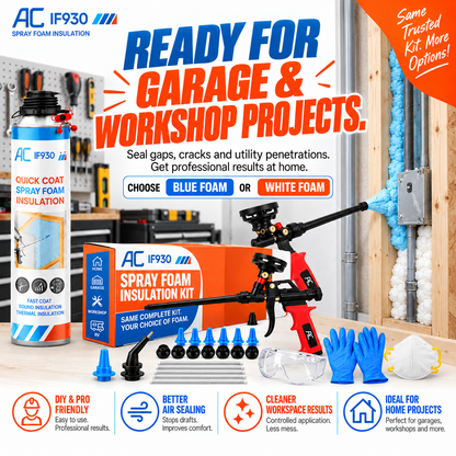 Quick Coat Expanding Spray Foam Insulation Kit, Choose Blue or White Foam, Precision Spray Gun Kit