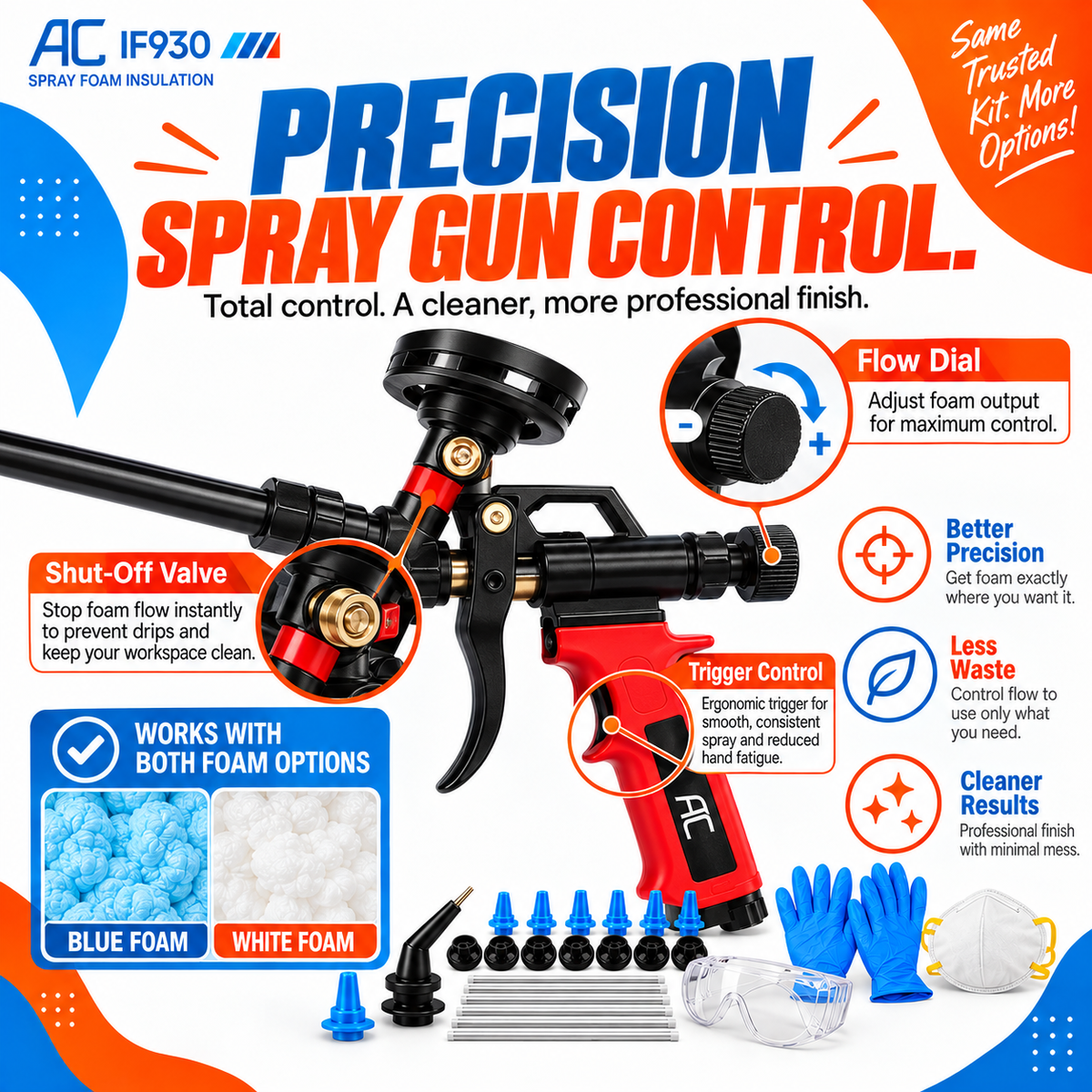 Quick Coat Expanding Spray Foam Insulation Kit, Choose Blue or White Foam, Precision Spray Gun Kit
