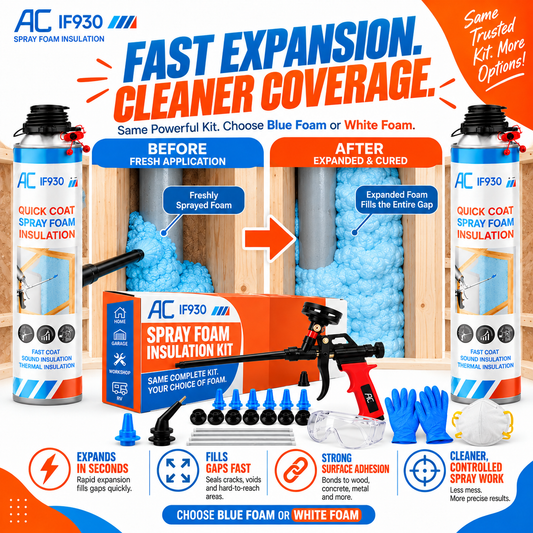 Quick Coat Expanding Spray Foam Insulation Kit, Choose Blue or White Foam, Precision Spray Gun Kit