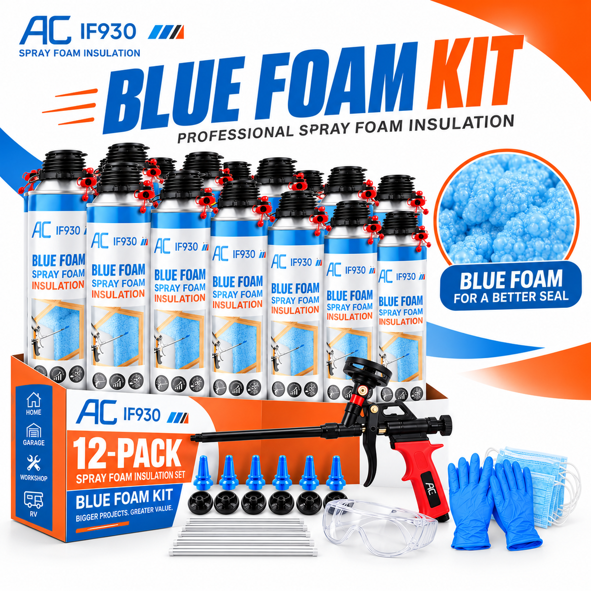 Quick Coat Expanding Spray Foam Insulation Kit, Choose Blue or White Foam, Precision Spray Gun Kit