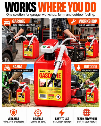 Gallon Fuel Container with Electric Pump, Heavy Duty HDPE Gas Jug for Racing, Farm & Outdoor Fuel Transfer