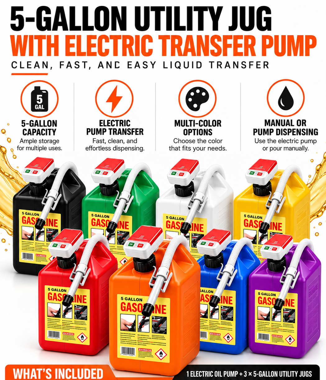 Gallon Fuel Container with Electric Pump, Heavy Duty HDPE Gas Jug for Racing, Farm & Outdoor Fuel Transfer