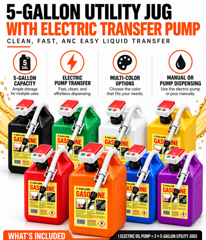 Gallon Fuel Container with Electric Pump, Heavy Duty HDPE Gas Jug for Racing, Farm & Outdoor Fuel Transfer