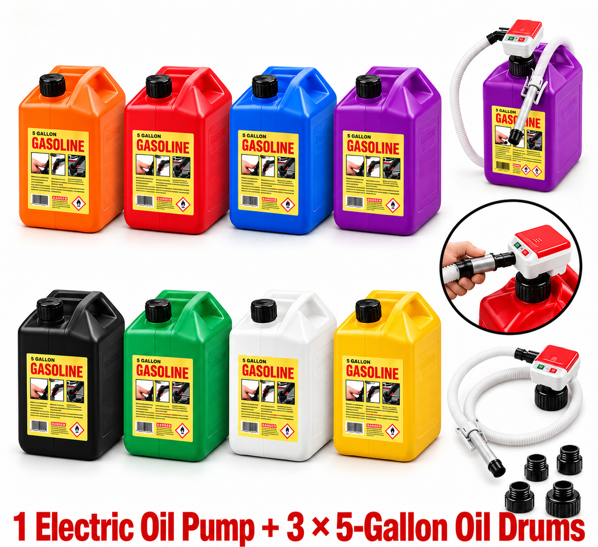 Gallon Fuel Container with Electric Pump, Heavy Duty HDPE Gas Jug for Racing, Farm & Outdoor Fuel Transfer